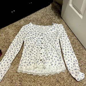 white with blue flowers